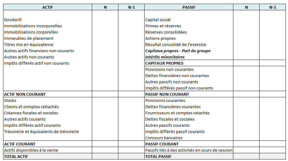 Bilan consolidé  modèle IFRS  Consoonline.com